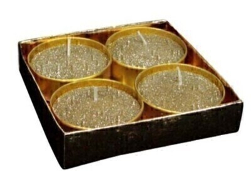 Light up your home with this set of 4 large wax tea light candles in Glittery Gold by designer Gisela Graham.